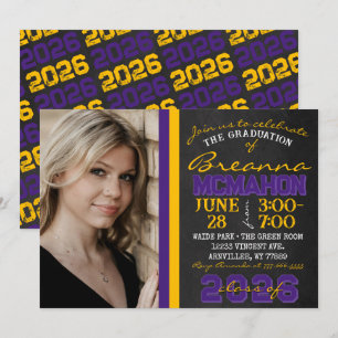 Convite Foto de Graduação de Quadro Dourado e Roxo