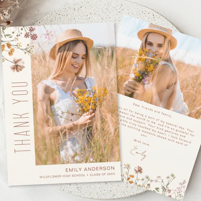 Convite Foto de Graduação de Sangue de Flor Selvagem Obrig (Criador carregado)