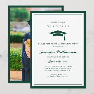 Convite Foto de Graduação de Script Branco e Verde Clássic