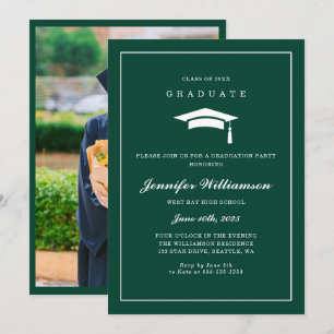 Convite Foto de Graduação de Script Verde e Branco Elegant