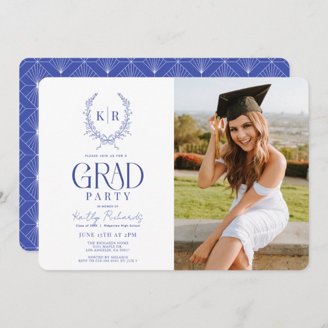 Convite Foto de Graduação do Monograma do Pato Botânico Az (Frente/Verso)