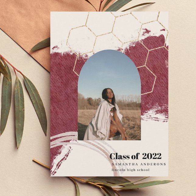 Convite Foto de graduação Dourada e rosa do Abstrato moder (Criador carregado)