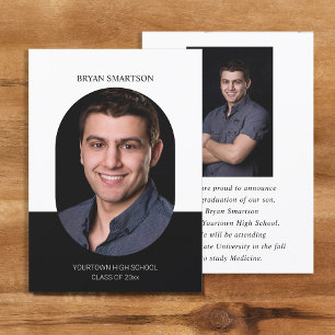 Convite Foto de Graduação em Branco Preto com Quadro Elega