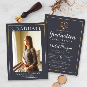 Convite Foto de graduação em Justiça Dourada da Elegant La