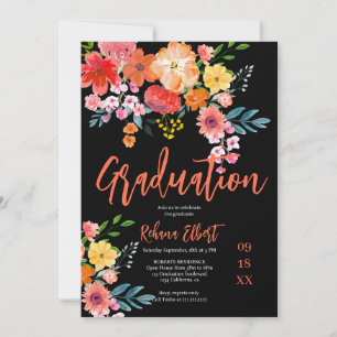 Convite Foto de Graduação Floral Laranja Boho