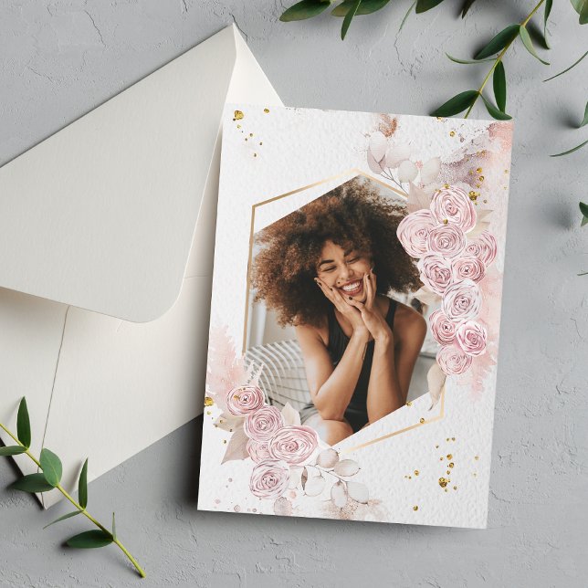 Convite Foto de Graduação Floral Rosa Rosa Rosa Rosa Elega (Criador carregado)