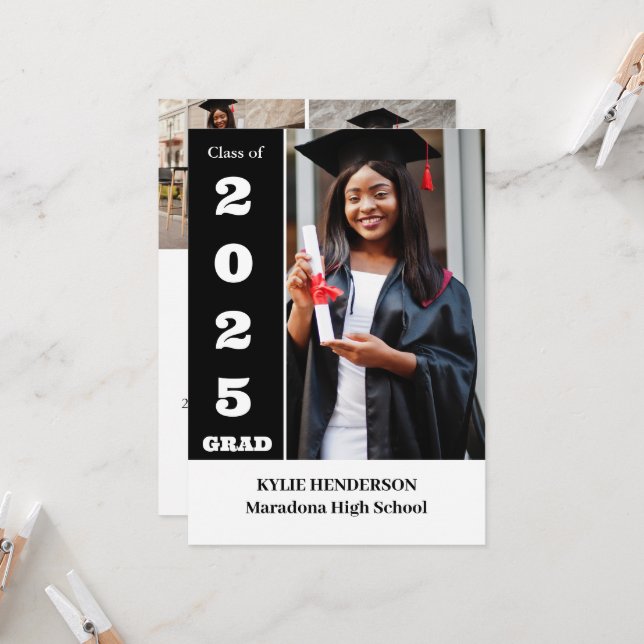 Convite Foto de Graduação Moderna Elegante (Frente/Verso In Situ)