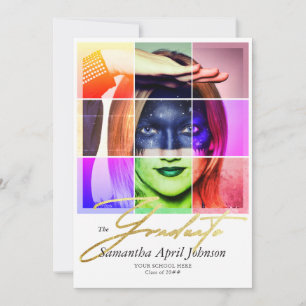 Convite Foto de Graduação Moderna Retro-Arte Pop da Revist