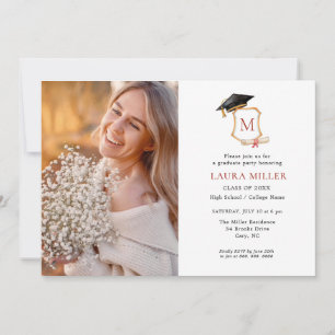 Convite Foto de Graduação Monograma Elegante