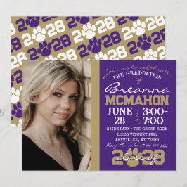 Convite Foto de Graduação Pawprint em Roxo e Bronze