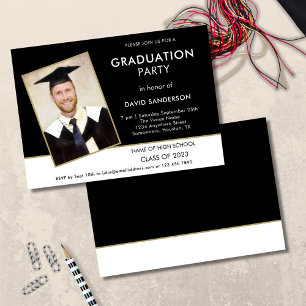 Convite Foto de Graduação Simples Texto Dourado Branco Pre