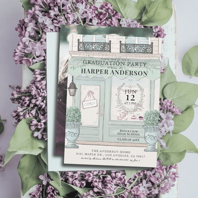 Convite Foto de Graduação Verde do Patisserie Paris (Criador carregado)