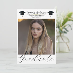 Convite Foto de Graduado Moderno Boina de Formatura Preto