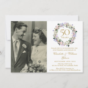 Convite Foto de Grinalda Floral para Bodas de Ouro 50 Anos