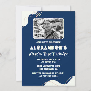Convite Foto de Homens Azul Marinho Branco 93º aniversário