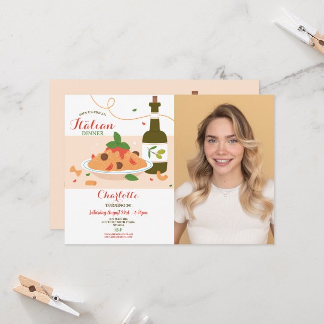 Convite Foto de jantar italiano de pizza no aniversário (Frente/Verso In Situ)
