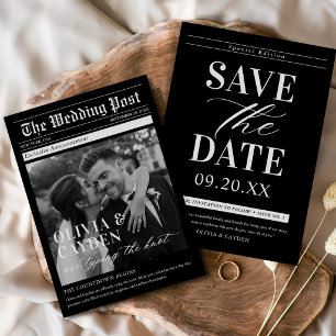 Convite Foto de Jornal Casamento Única Save The Date