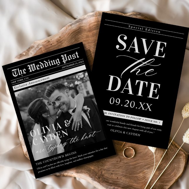 Convite Foto de Jornal Casamento Única Save The Date (Criador carregado)