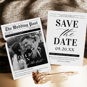 Convite Foto de Jornal Casamento Única Save The Date
