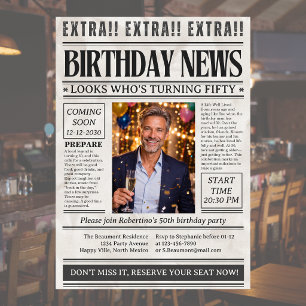 Convite Foto de Jornal Engraçada de Homem 50º Aniversário