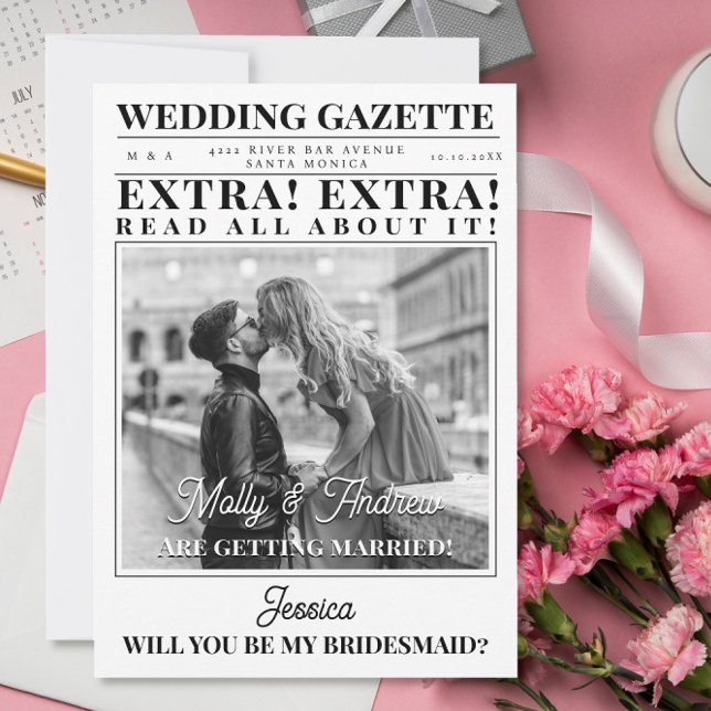 Convite Foto de jornal personalizada proposta de dama de h (Criador carregado)