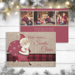 Convite Foto de juta xadrez vintage Aqui vem o Papai Noel