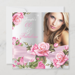 Convite Foto de Laço de Rosa Rosa Fabuloso Aniversário Pra