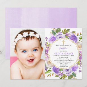 Convite Foto de lilac lavanda roxo floral de menina do bat