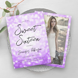 Convite Foto de Luz Roxa Moderna Festa 16 Doce