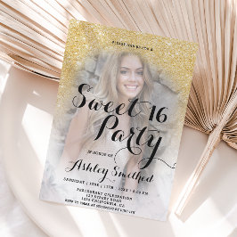 Convite Foto de mácula mbre de ouro moderno Doce 16
