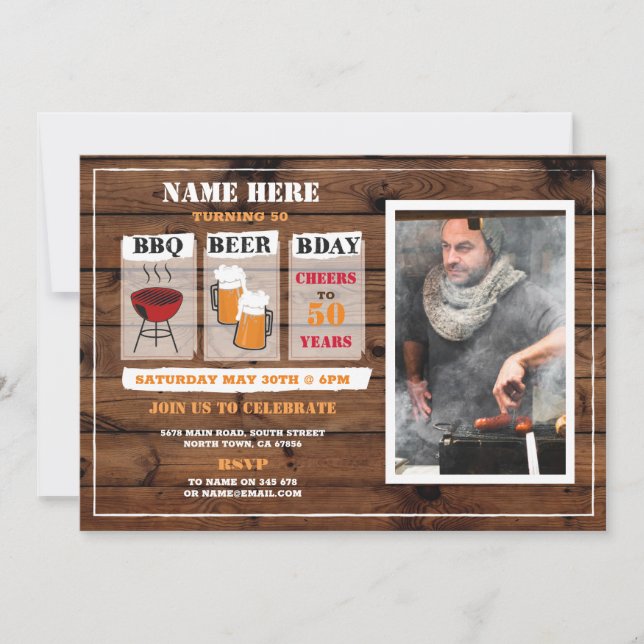 Convite Foto de madeira do partido dos homens do (Frente)