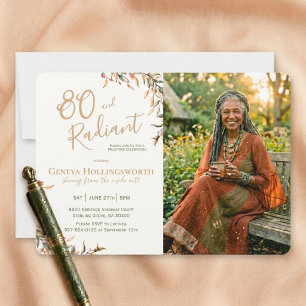 Convite Foto de marco de 80º aniversário Chic Boho Botânic