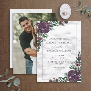 Convite Foto de mármore de cor verde esmeralda roxa