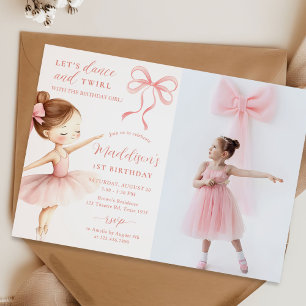 Convite Foto de Menina Bailarina de Ballet com Laço Rosa p