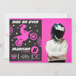 Convite Foto de Menina de Moto Motocross de Aniversário