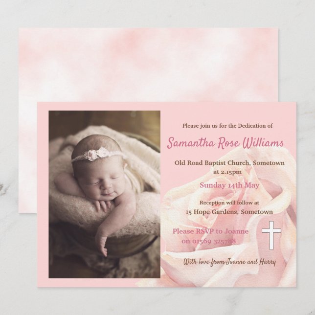 Convite Foto de menina rosa rosa rosa rosa Dedicação (Frente/Verso)