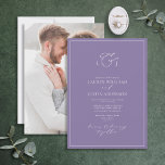 Convite Foto de Monograma de Caligrafia de Lavanda Elegant<br><div class="desc">Seu casamento dá palco para uma celebração única, e tudo começa com o convite perfeito. Esta Elegante Lavanda Calliografia Monograma Foto Convite de Casamento Exude elegância sem esforço e sofisticação do eterno. Feito com caligrafia moderna, esta carta tem um olhar artístico que certamente agradará até o mais discernimento de seus...</div>