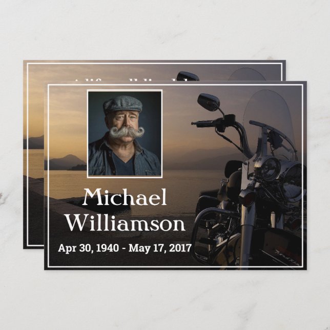 Convite Foto de motocicleta perto da água Celebração da vi (Frente/Verso)