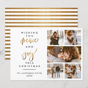 Convite Foto de Natal 5 do Dourado Script Trendy Peace & J