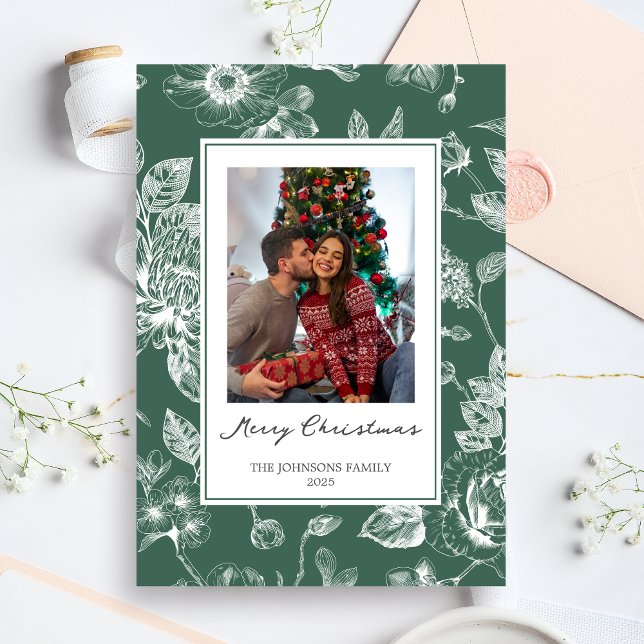 Convite Foto de Natal Botânico das Férias (Christmas Family Holiday Card)