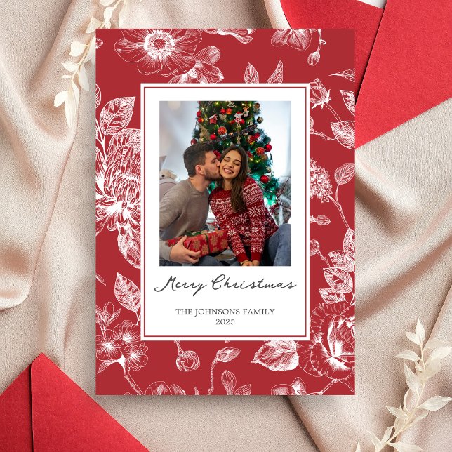 Convite Foto de Natal Botânico de Férias (Christmas Family Holiday Card )