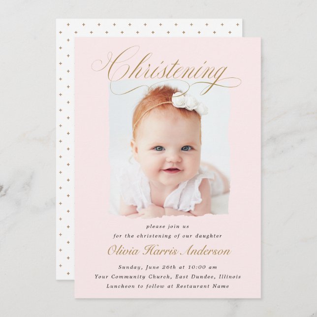 Convite Foto de Natal com Script Rosa Sutil (Frente/Verso)