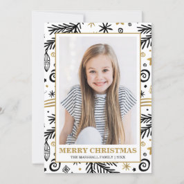 Convite Foto de Natal da Trendent Dourada Black White Pine