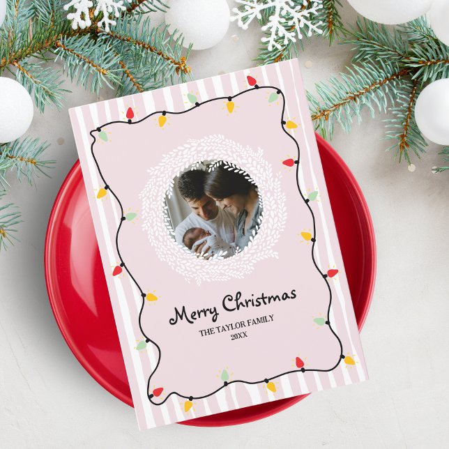 Convite Foto de Natal Feliz, Rosa Quente (Criador carregado)