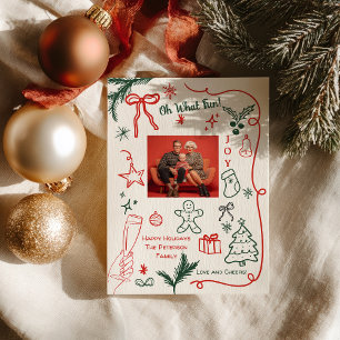 Convite Foto de Natal Festivo Desenhada à Mão de Forma Exc