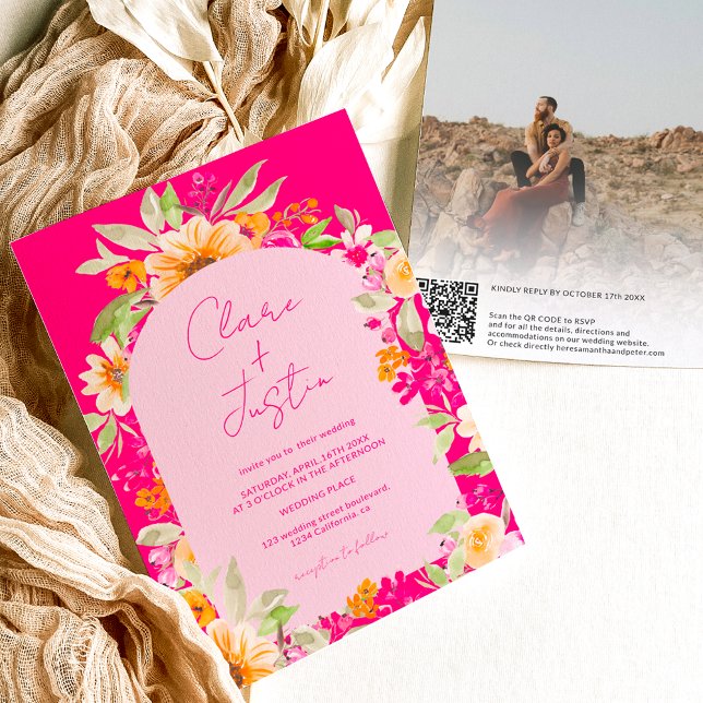 Convite Foto de nomes florais do país Código Qr casamento (Criador carregado)