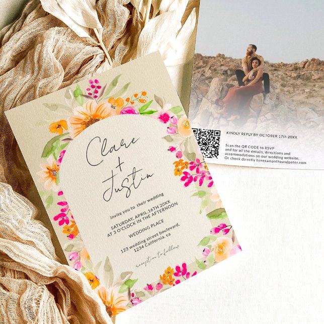 Convite Foto de nomes florais do país Código Qr casamento (Criador carregado)