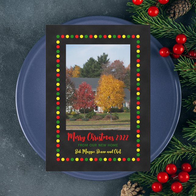 Convite Foto de novo endereço com luzes de Natal (Criador carregado)