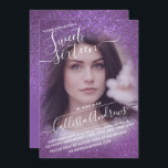 Convite Foto de Ombre de Brilhante Violeta Roxo Doce 16<br><div class="desc">Este elegante, feminino e doce convite de aniversário de 16 fotos é perfeito para a adolescente da moda e na moda. Ele retrata um brilho brilhante violeta violeta roxo e gradiente ombre colorido com uma configuração personalizada de tipografia cursiva de script. É um toque glamouroso, feminino, simples e único numa...</div>