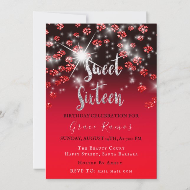 Convite Foto de Ombre de Prata da Cinza Vermelha da Sweet  (Verso)